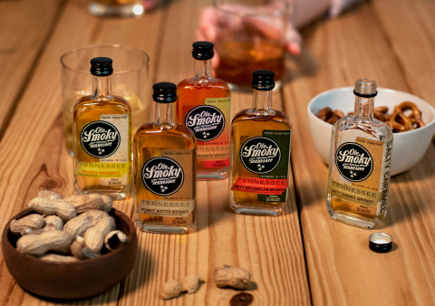 Ole Smoky Distillery now has five of their innovative whiskey offerings available in mini 50ML bottles, Salty Caramel Whiskey, Mango Habanero Whiskey, Peanut Butter Whiskey, Peach Whiskey and Salty Watermelon Whiskey. (Photo: Business Wire)