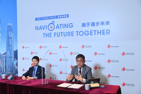 HKTB Chairman Dr YK Pang (left) and Executive Director Mr Dane Cheng (right) shared their analysis of recent tourism trends and HKTB’s latest strategic planning. (Photo: Business Wire)