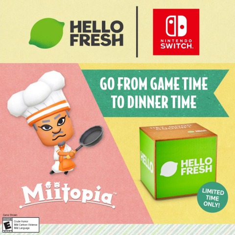 original In celebration of the upcoming launch of the Miitopia game for the Nintendo Switch system, Nintendo has teamed up with the world’s leading meal kit company, HelloFresh, for The Fresh Adventures Sweepstakes, beginning May 21. (Graphic: Business Wire)