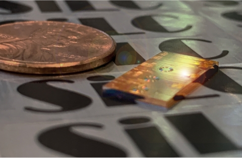 SiLC’s fully-integrated FMCW 4D Imaging chip next to a U.S. one cent coin. (Photo: Business Wire)