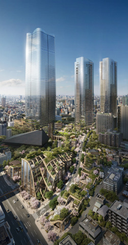 Low-rise buildings with rooftop greenery in Toranomon -Azabudai Project (image) (Photo: Business Wire)