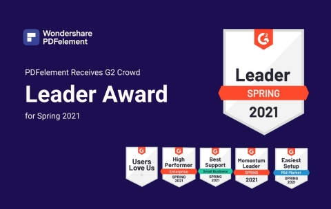PDFelement Bags Multiple G2 Crowd Accolades Including Leader Spring 2021. (Graphic: Business Wire)