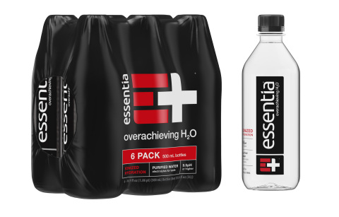original Essentia Water, the pioneer of ionized alkaline bottled water in the U.S., today added a 500mL six-pack to its premium water lineup in direct response to increased consumer demand for multipack options during the Covid-19 pandemic. Essentia is the first high pH (9.5+) water offered in a six-pack of 500mL [16.9 oz] bottles. (Photo: Business Wire)