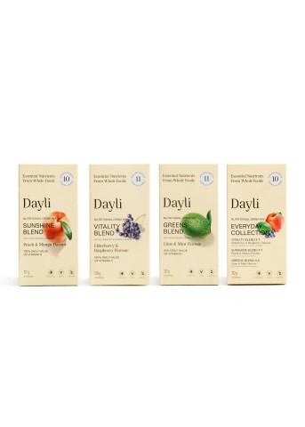 Dayli Nutritional Drink Mixes in Sunshine Blend, Vitality Blend, Greens Blend, and Everyday Collection. (Photo: Business Wire)
