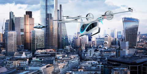 Halo becomes the first global provider for private urban air mobility with a 200 eVTOL (electric vertical take-off and landing) aircraft order from Embraer’s Eve urban air mobility solutions. The order follows Directional Aviation’s alignment of U.S.- and U.K.-based helicopter travel operators Halo Aviation and Associated Aircraft Group under the Halo brand within the OneSky Flight Portfolio of private aviation travel providers. The electric vertical take-off and landing aircraft have an expected delivery date in 2026. One hundred of the vehicles will be used for operations in the United States and 100 will operate in the United Kingdom. (Photo: Business Wire)
