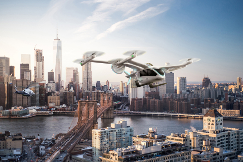 Halo places an order for 200 eVTOL (electric vertical take-off and landing) aircraft from Embraer's Eve urban air mobility solutions. The order follows the alignment of U.S.- and U.K.-based helicopter travel operators Halo Aviation and Associated Aircraft Group under the Halo brand within Directional Aviation's OneSky Flight portfolio of private air travel providers. The electric vertical take-off and landing (eVTOL) aircraft have an expected delivery date in 2026. One hundred of the vehicles will be used for operations in the United States and 100 will operate in the United Kingdom. (Photo: Business Wire)