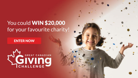 CanadaHelps today announced the return of its annual Great Canadian Giving Challenge for the 7th year. From June 1st through June 30th, every dollar donated via CanadaHelps automatically gives the receiving charity a chance to win $20,000. The winning charity is drawn at random on Canada Day. (Graphic: Business Wire)