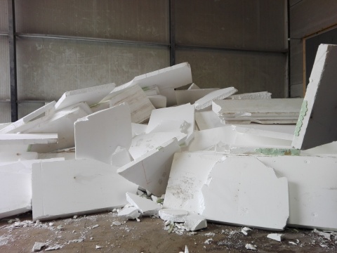 An example of expanded polystyrene (EPS) demolition waste waiting to be recycled by PolyStyreneLoop in Terneuzen, the Netherlands. (Photo: Business Wire)