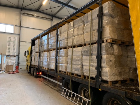thumbnail A shipment of compressed expanded polystyrene (EPS) arriving for recycling at the PolyStyreneLoop recycling plant in Terneuzen, the Netherlands. (Photo: Business Wire)