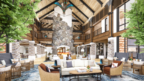 Dollywood’s HeartSong Lodge & Resort welcomes the outdoors inside with high ceilings, exposed beams and natural layered textures. These lovely touches are inspired by the beauty of the Smokies. (Photo: Business Wire)