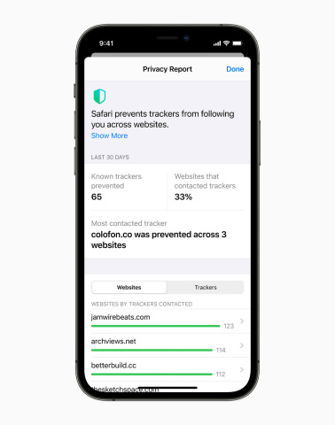 Safari Privacy Report shows you all the cross-site trackers that are being blocked by Intelligent Tracking Prevention in Safari. (Photo: Business Wire)