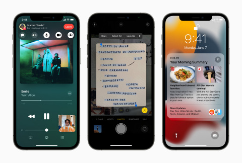 iOS 15 introduces SharePlay in FaceTime, Live Text using on-device intelligence, redesigned Notifications, and more. (Photo: Business Wire)