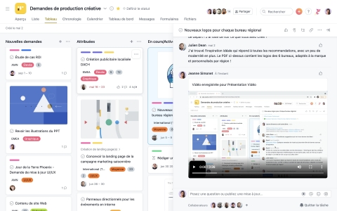 Asana s’associe à Vimeo, la première plateforme vidéo tout-en-un au monde, pour offrir aux équipes toute la puissance offerte par la communication vidéo en différé. Celles-ci pourront ainsi profiter des effets positifs des communications vidéo en direct sur l’engagement, tout en évitant de devoir organiser davantage de réunions. (Graphic: Business Wire)