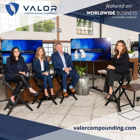 Valor Compounding Pharmacy's Rick Niemi, Christine Stephanos, and Sherine Khalil, seen here with Kathy Ireland, are to be featured this week on Worldwide Business with kathy ireland, airing on Bloomberg International. (Photo: Business Wire)