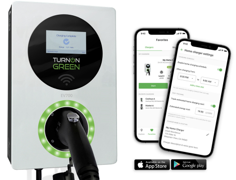 Pictured: TurnOnGreen EV Charger and Mobile App (Photo: Business Wire)