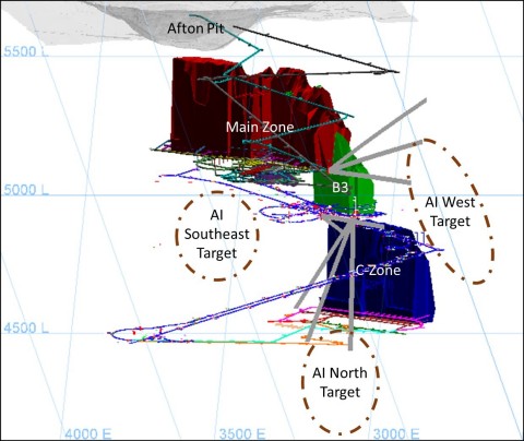 Figure 1: Long section looking southeast showing AI targets and traces of 2021 drill holes completed. (Graphic: Business Wire)