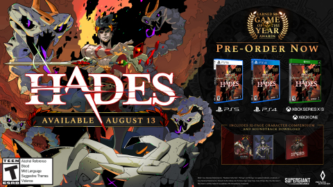 Private Division and Supergiant Games announced a partnership to release a physical edition of Hades for PlayStation®5, PlayStation®4, Xbox Series X and Xbox One consoles on August 13, 2021. Hades is a rogue-like dungeon crawler in which players battle their way through the treacherous Underworld of Greek myth to freedom. A winner of over 50 Game of the Year Awards and boasting impressive aggregate scores of 93 on Metacritic* and 94 OpenCritic**, Hades will soon be available for the first time on PlayStation 4, PlayStation 5, and Xbox Series X and Xbox One consoles. (Photo: Business Wire)