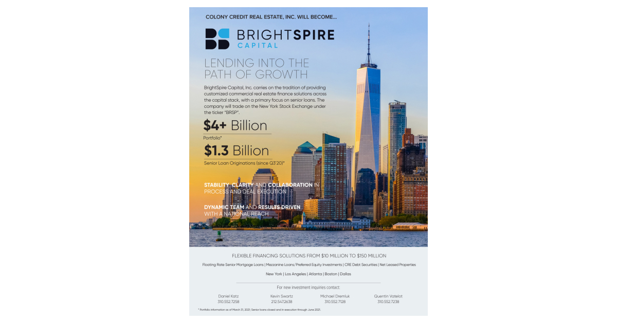 Colony Credit Real Estate, Inc. Announces Rebrand and Name Change to