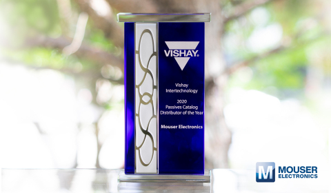 Mouser received the 2020 Americas Passives High Service Distributor of the Year award from Vishay for its new product introduction support, customer acquisition, and increased part count into the design market. (Photo: Business Wire)
