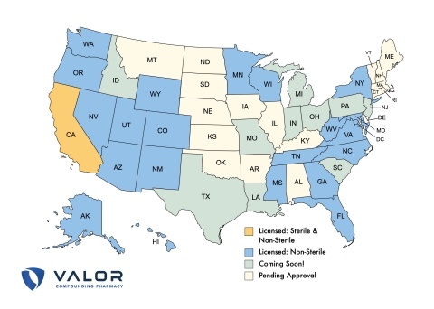 Valor Compounding Pharmacy is licensed to dispense Sterile and Non-Sterile prescriptions across the United States. (Graphic: Business Wire)