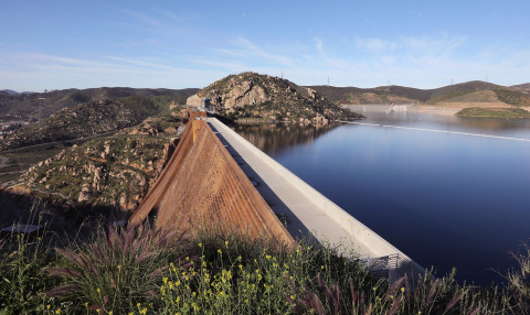 The San Diego County Water Authority said June 21, that the region is protected from drought impacts this summer, and through 2045, despite continued hot and dry conditions. Photo: San Vicente Reservoir/San Diego County Water Authority