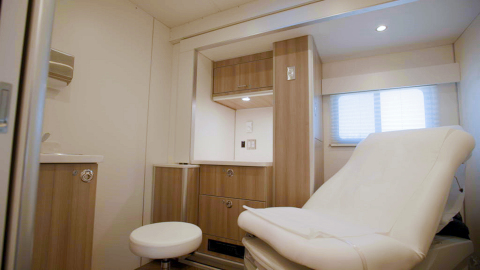 Looking into one of the two private exam rooms on the new Optum Mobile Clinic. (Source: Capture Film Co. for Optum)