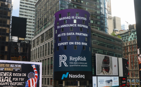Announcement of RepRisk partnership with Nasdaq featured on the Nasdaq MarketSite Tower in Times Square (Photo: Business Wire)