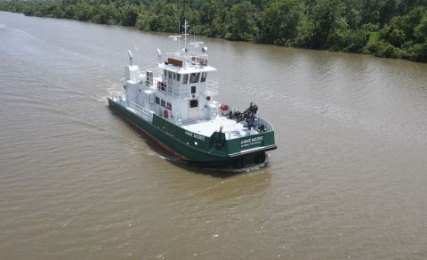 TAI Engineers, LLC, a New Orleans, La.-based Maritime Solutions Company, has completed the Detailed Design and Construction of a new utility vessel for the National Park Service (NPS). The NPS named the all-steel Passenger/Utility vessel "ANNIE MOORE" after the first immigrant, a 15-year-old Irish girl, who signed the Ellis Island register (Photo: Business Wire)