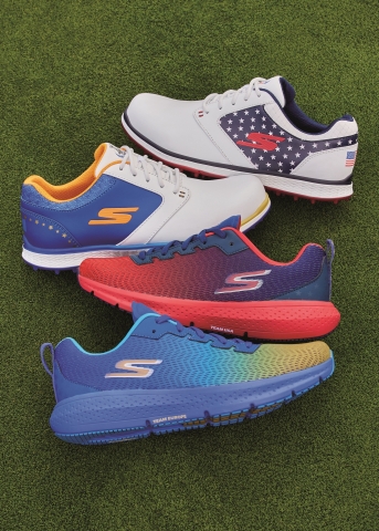 original Skechers, Official Team Footwear Supplier of the 2021 Solheim Cup, reveals exclusive Skechers GO GOLF Elite 3™ and Skechers GO RUN Supersonic™ styles in United States and European team colors. (Photo: Business Wire)
