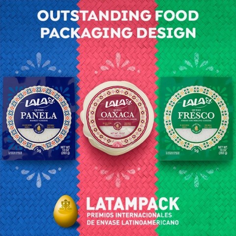 Three authentic Mexican artisan cheese products recently introduced by LALA U.S. -- Queso Fresco, Queso Panela, and Queso Oaxaca -- are being recognized for “Outstanding Food Packaging Design” by the Latampack International Awards. (Graphic: Business Wire)