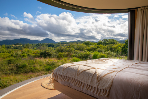 Stay in a panoramic mini glass home surrounded by 80 volcanoes with Airbnb and Volvic natural mineral water (Photo: Business Wire)