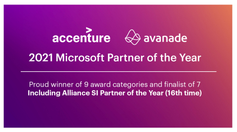 Accenture and Avanade have been named the 2021 Microsoft Global Alliance SI Partner of the Year for the 16th time. (Photo: Business Wire)