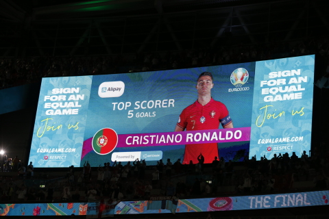 Portuguese football star Cristiano Ronaldo became the winner of the Gold Trophy of the Alipay Top Scorer Awards at UEFA EURO 2020. (Photo: Business Wire)