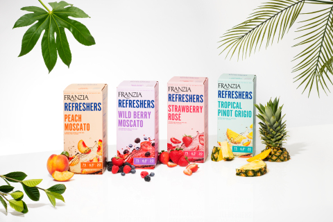 Franzia Refreshers are a new line of slightly sweet varietal wines blended with natural fruit flavors. (Photo: Business Wire)