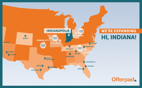 Offerpad, the tech-enabled Real Estate Solutions Center and a leading iBuyer, is empowering home buyers and sellers in Indianapolis, Indiana’s highly competitive real estate market with new, simpler ways to buy and sell homes. The company announced its expansion into the Midwest earlier this year, with Indianapolis as its first foray into the region. (Graphic: Business Wire)