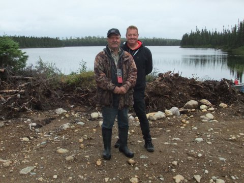 Photo is of Mike Lavoie, a prospector from Val-d'Or, and Hawkmoon's VP of Exploration, Thomas Clarke (Photo: Business Wire)