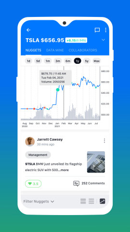 StoryTrading integrates crowdsourced research and market data to help investors discover “nuggets” of information and easy-to-grasp visualizations of the factors influencing a stock, including fundamentals, technicals, catalysts and sentiment. (Graphic: Business Wire)