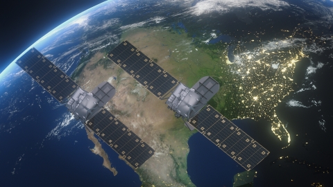 Artist’s concept of twin Astranis satellites providing service from GEO. Credit: Astranis