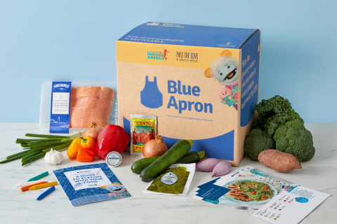 Inspired by the popular Netflix show Waffles + Mochi, Blue Apron’s Pass the Love boxes are created in collaboration with Partnership for a Healthier America to help make home cooking more accessible. (Photo: Business Wire)