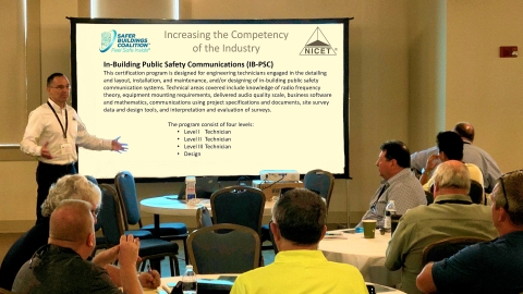 Chip Hollis, Senior Director, Credentials and Administration for National Institute for Certification in Engineering Technologies (NICET), announces the availability of the first NICET Certification Test for the IB-PSC program, in collaboration with the Safer Buildings Coalition (SBC). (Photo: Business Wire)