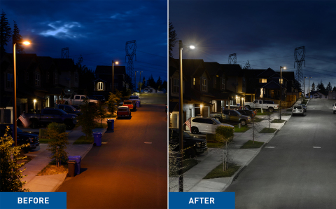 City of Sandy, Oregon Street and Cree Lighting - Before and After (Photo: Business Wire).