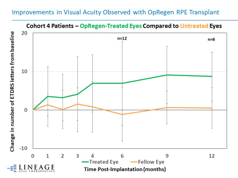 Improvements in Visual Acuity Observed with OpRegen RPE Transplant (Graphic: Business Wire)