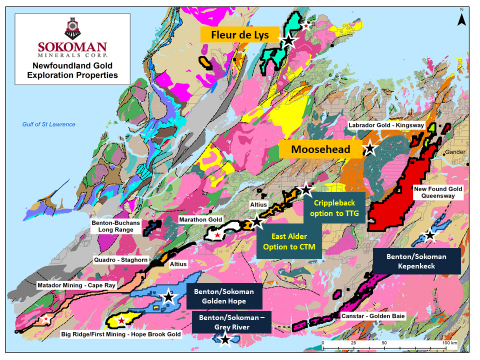 Sokoman Minerals' portfolio of gold properties in Newfoundland (Photo: Business Wire)