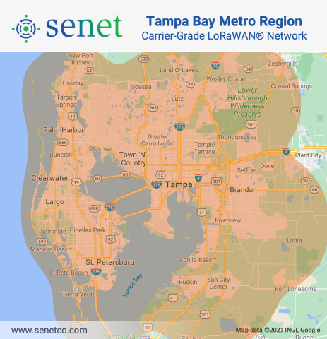 Senet's Tampa Bay Metro Region Carrier-Grade LoRaWAN® Network (Graphic: Business Wire)