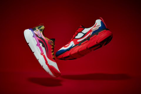 original Skechers Max Cushioning styles from the limited-edition Skechers x kansaïyamamoto collaboration featuring the artist’s iconic Kabuki-inspired designs. (Photo: Business Wire)