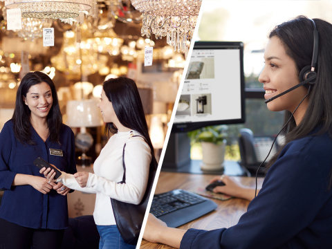 Lamps Plus hybrid sales agents serve dual roles, both helping customers in the company's stores and in an office assisting e-commerce customers. (Photo: Business Wire)