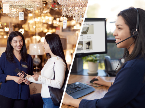 original Lamps Plus hybrid sales agents serve dual roles, both helping customers in the company's stores and in an office assisting e-commerce customers. (Photo: Business Wire)