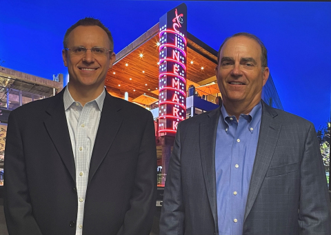 Cinemark announces succession plan.  Mark Zoradi (right) announces retirement from Cinemark at the end of the year and Sean Gamble (left) is named as successor to CEO. (Photo: Cinemark)