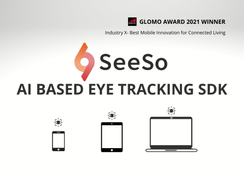 VisualCamp, an eye tracking software company, won the Best Mobile Innovation for Connected Living at the Global Mobile (GLOMO) Awards at MWC Barcelona 2021. GSMA judges recognized that SeeSo unlocks new possibilities in accessibility and usability across mobile platforms with eye tracking software. The SeeSo is an AI based eye tracking SDK which runs through virtually any device's front-facing camera or webcam. The SDK could be downloaded anywhere in the world from its SaaS web platform (seeso.io) to innovate the mobile web and app industry. (Graphic: Business Wire)