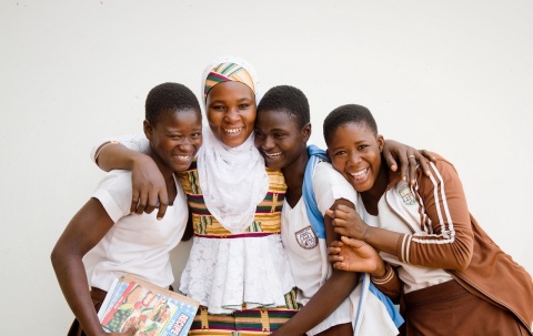 “They elected me because of the advocacy I was doing… [and] because they know that I would be able to bring something back to the community. My community members say it’s because of me girls are now in school. The role I am playing in the community motivates other girls to follow in my footsteps.” – Hawa Tambo Alhassan. L to R: Memunatu*, Hawa Tambo Alhassan, Janet* and Ayisha*. The first girl in her community to complete secondary school, and now an elected district councillor, Hawa Tambo Alhassan continues to mentor girls at her former high school in Karaga District, Ghana. Having grown up in the community she now represents, Hawa has firsthand experience of the challenges her constituents face and a deep-seated desire to bring about lasting change.  

Photo by Eliza Powell. 
*Last name withheld for privacy